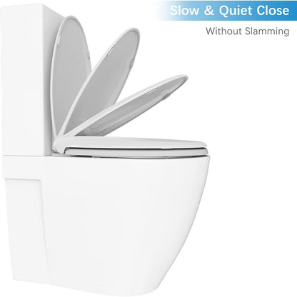 Quiet-Close Toilet Seat Round, Slow Close & Quick Release, Adjustable Quick Screw Attach Non-Slip Hinges, Easy to Install, Universal Fit ExploreHorizon