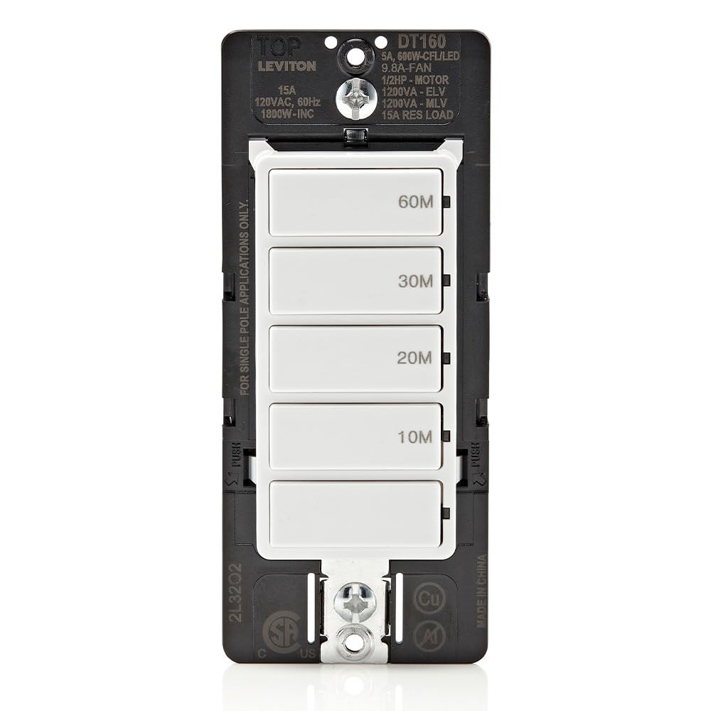 Leviton Countdown Timer Switch, 10-20-30-60 min, No Neutral Required, Single Pole, 15 Amp, DT160-1LW, White 🍁 All In One Marketplace Canada