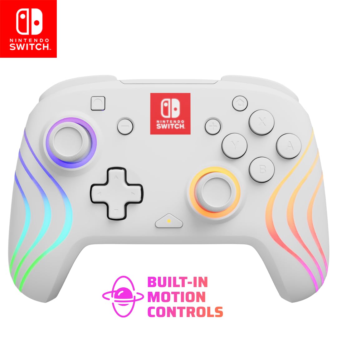 PDP Afterglow Wave Wireless RGB Gaming Controller - Nintendo Switch/Switch Lite/Switch - OLED Model, Nintendo Switch 2, LED Lighting, Rechargeable Battery - White