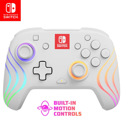 PDP Afterglow Wave Wireless RGB Gaming Controller - Nintendo Switch/Switch Lite/Switch - OLED Model, Nintendo Switch 2, LED Lighting, Rechargeable Battery - White