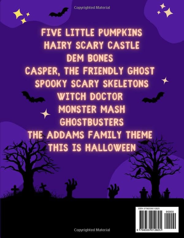 10 chansons d'Halloween populaires pour piano débutant : format grandes notes avec doigtés et pistes audio