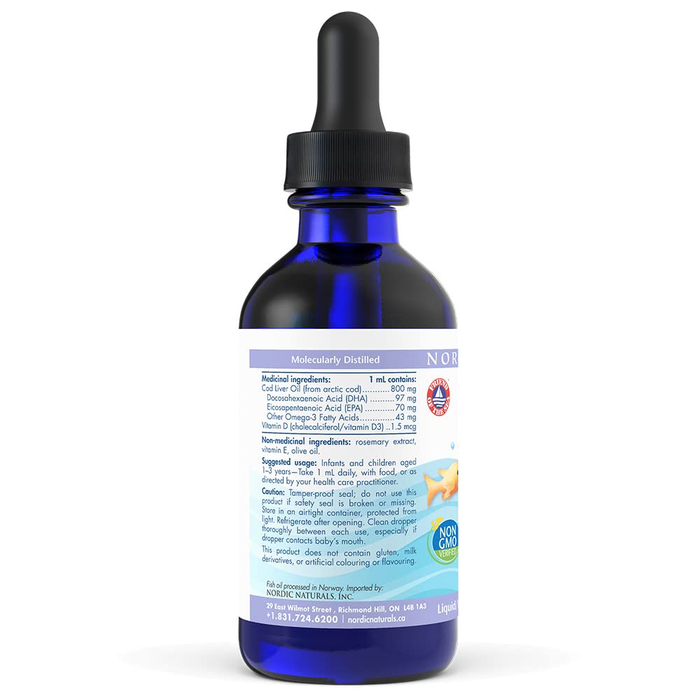 Nordic Naturals Baby's DHA Liquid - Omegas From Arctic Cod Liver Oil with Vitamin D3, Safe and Effective for Babies, 60 mL - Available at All In One Marketplace Canada