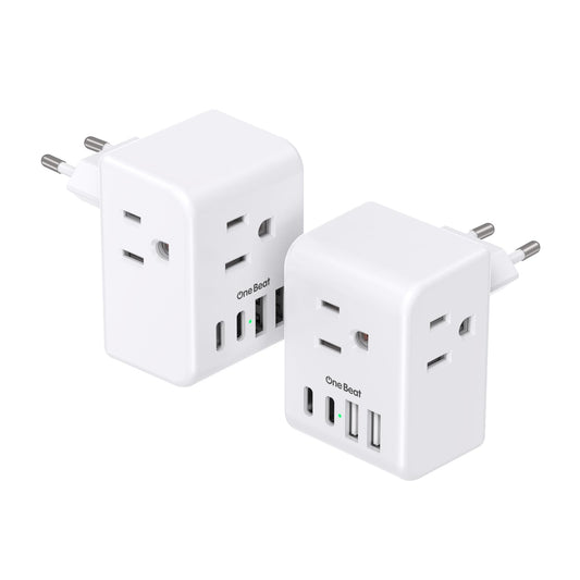 2 Pack European Travel Plug Adapter, International Plug Adapter with 3 Canada Outlets 4 USB Ports (2 USB C Port), Type C Power Adapter for The US to Most of Europe Iceland Spain Italy France Germany