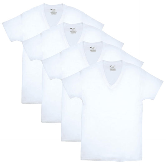 Hanes Men's ComfortSoft 4 Pack FreshIQ Cotton V-Neck T-Shirt, White, Large - Available at All In One Marketplace Canada