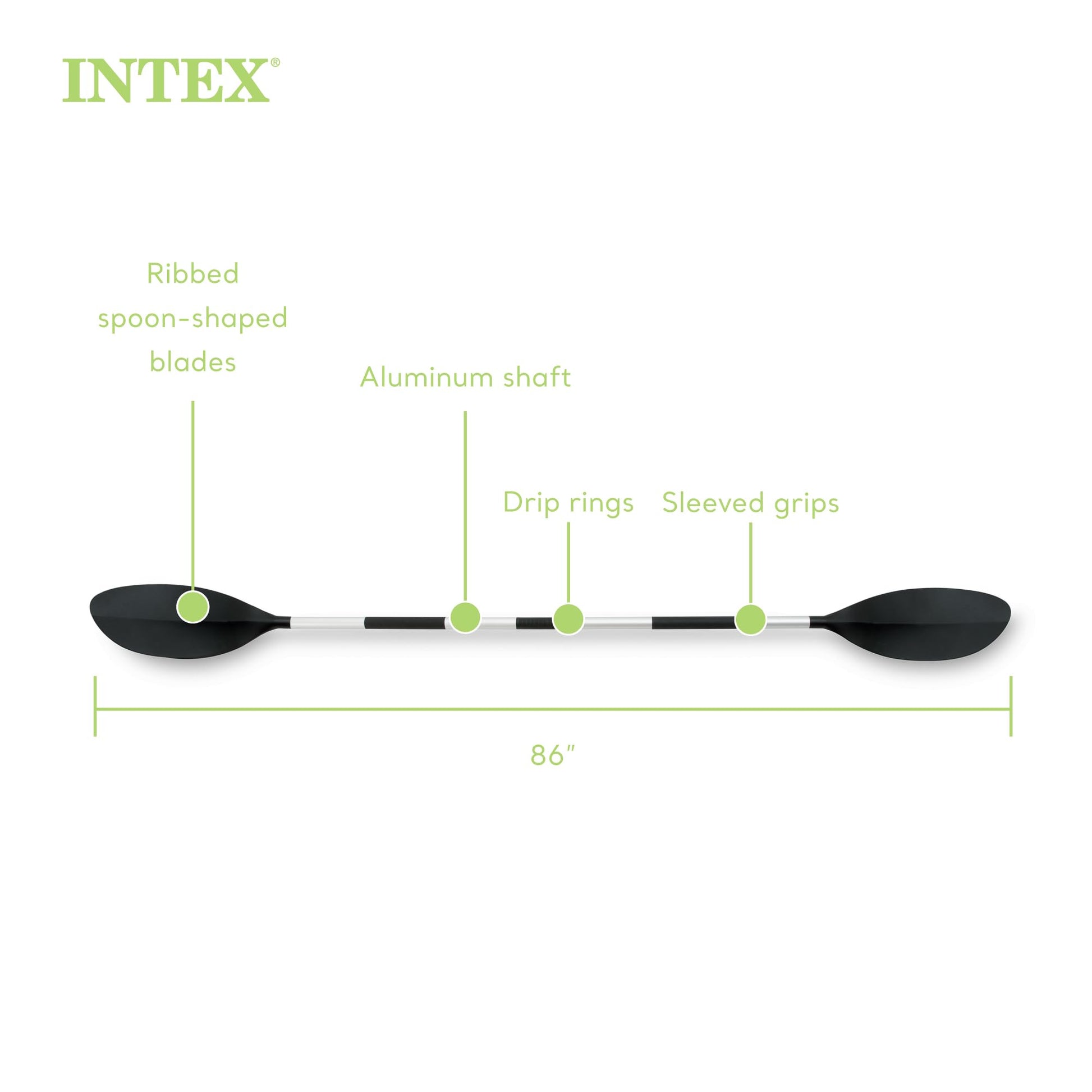 INTEX 69629E 86" Kayak Paddle: Ribbed Spoon Shaped Blades – Durable Lightweight Aluminum Shaft – Comfortable Grips – 3-Position Feather Adjustability – TUV RL Approved
