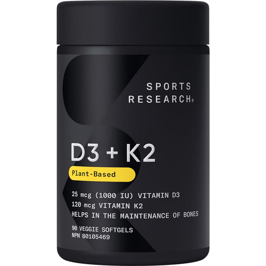 Sports Research® Vitamin D3 + K2 w/Coconut MCT Oil - Vegan Vitamin D 1000iu (25mcg) & Mk-7 Vitamin K 120mcg - Vegan Certified · Non-GMO · Soy Free - 90 Softgels