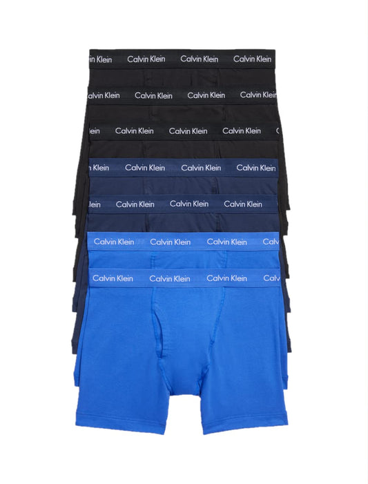 Calvin Klein Men's Cotton Stretch 7-Pack Boxer Brief, 3 Black, 2 Blue Shadow, 2 Cobalt Water, Large 🍁 All In One Marketplace Canada Calvin Klein
