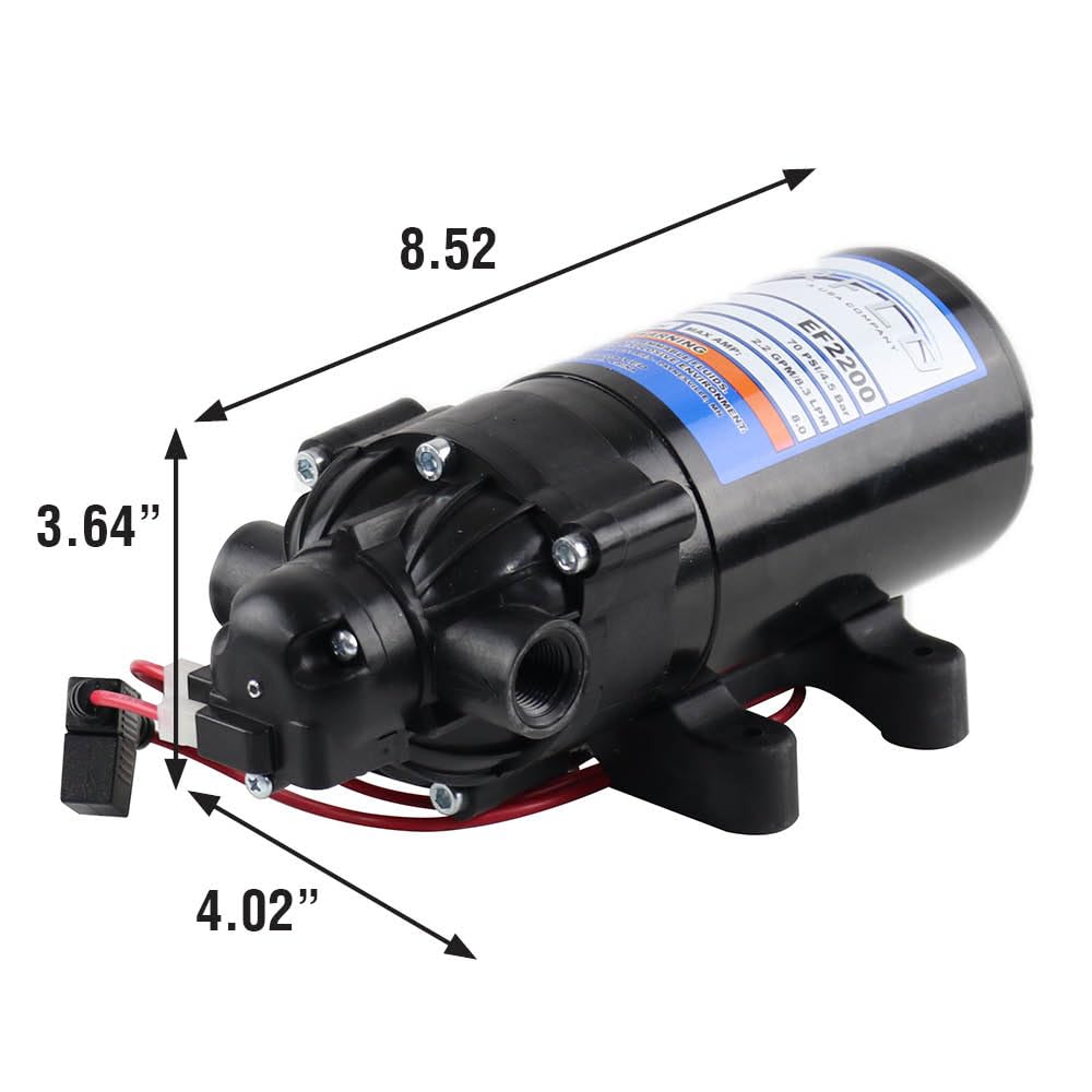 Everflo 12V On-Demand Diaphragm Sprayer Pump - 2.2GPM, 70 PSI, 3/8" FNPT Ports Everflo