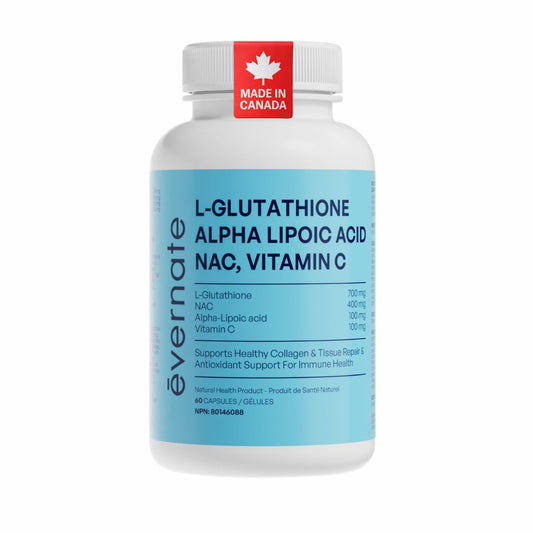 ALL-IN-ONE L-Glutathione 700 mg (Reduced) with NAC 400 mg, Alpha-Lipoic Acid 200 mg & Vitamin C (Per Serving: 2 Capsules) – Advanced Skin Brightening, Antioxidant & Immune Support Supplement – Made in Canada - Available at All In One Marketplace Canada