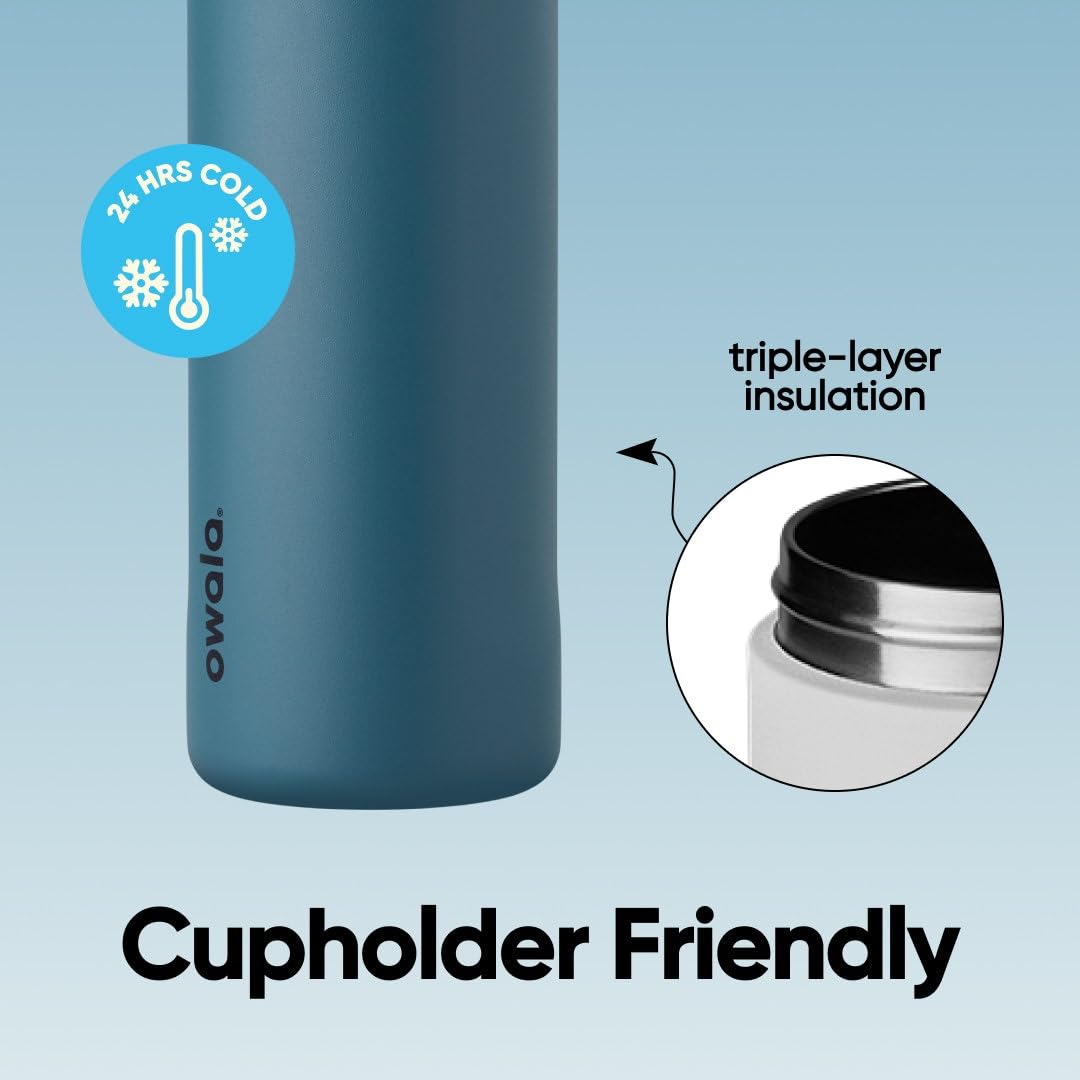 Owala FreeSip Insulated Stainless Steel Water Bottle with Straw for Sports and Travel, BPA-Free, 24-oz, Blue/Teal (Denim)