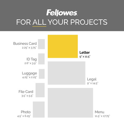 Fellowes Thermal Laminating Pouches, Letter Size Sheets 9 x 11.5-Inches, 3 mil, 200 Pack (5743401), Clear Fellowes