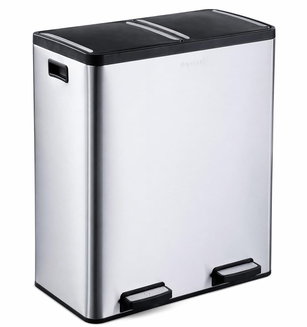 The Step N' Sort 18.5 Gallon Extra Large Capacity, Soft-Step, Dual Trash and Recycling Bin with Removable Inner Bins. Silver Step N' Sort