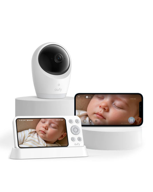 eufy Baby Monitor E21 with 4K Camera, Hybrid Wi-Fi and No Wi-Fi Connection, App and Monitor Control, Ultra-Clear Night View, Pan-Tilt, 8× Zoom, Portable Camera with Built-In Battery, ANR, Smart Alerts - Available at All In One Marketplace Canada