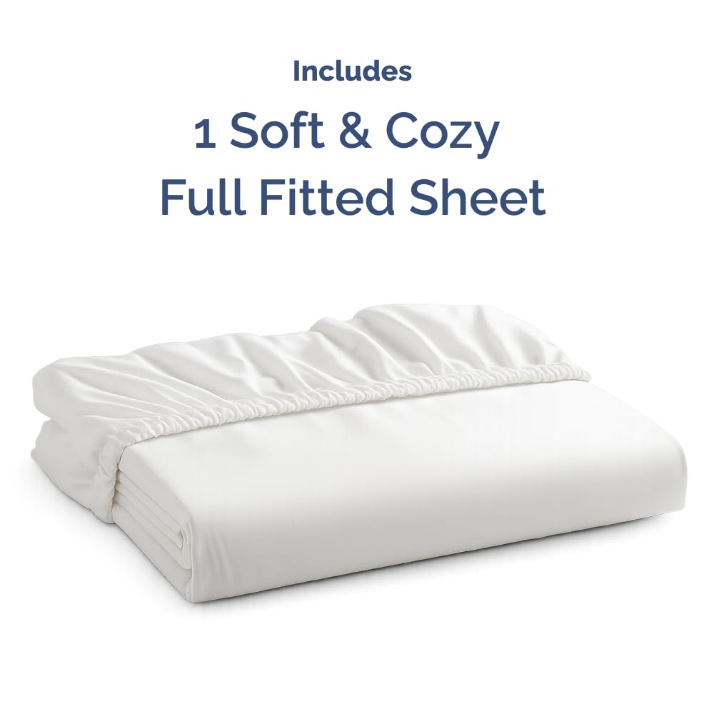 Full Size Fitted Bed Sheet - Hotel Luxury Single Fitted Sheet Only - Fits Mattress Up To 16 - Extra Soft, Wrinkle Free, Breathable & Cooling - Bottom Fitted Sheet - White Single Fitted Sheet Only