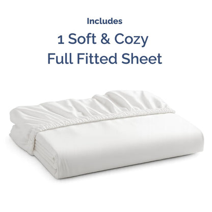 Full Size Fitted Bed Sheet - Hotel Luxury Single Fitted Sheet Only - Fits Mattress Up To 16 - Extra Soft, Wrinkle Free, Breathable & Cooling - Bottom Fitted Sheet - White Single Fitted Sheet Only