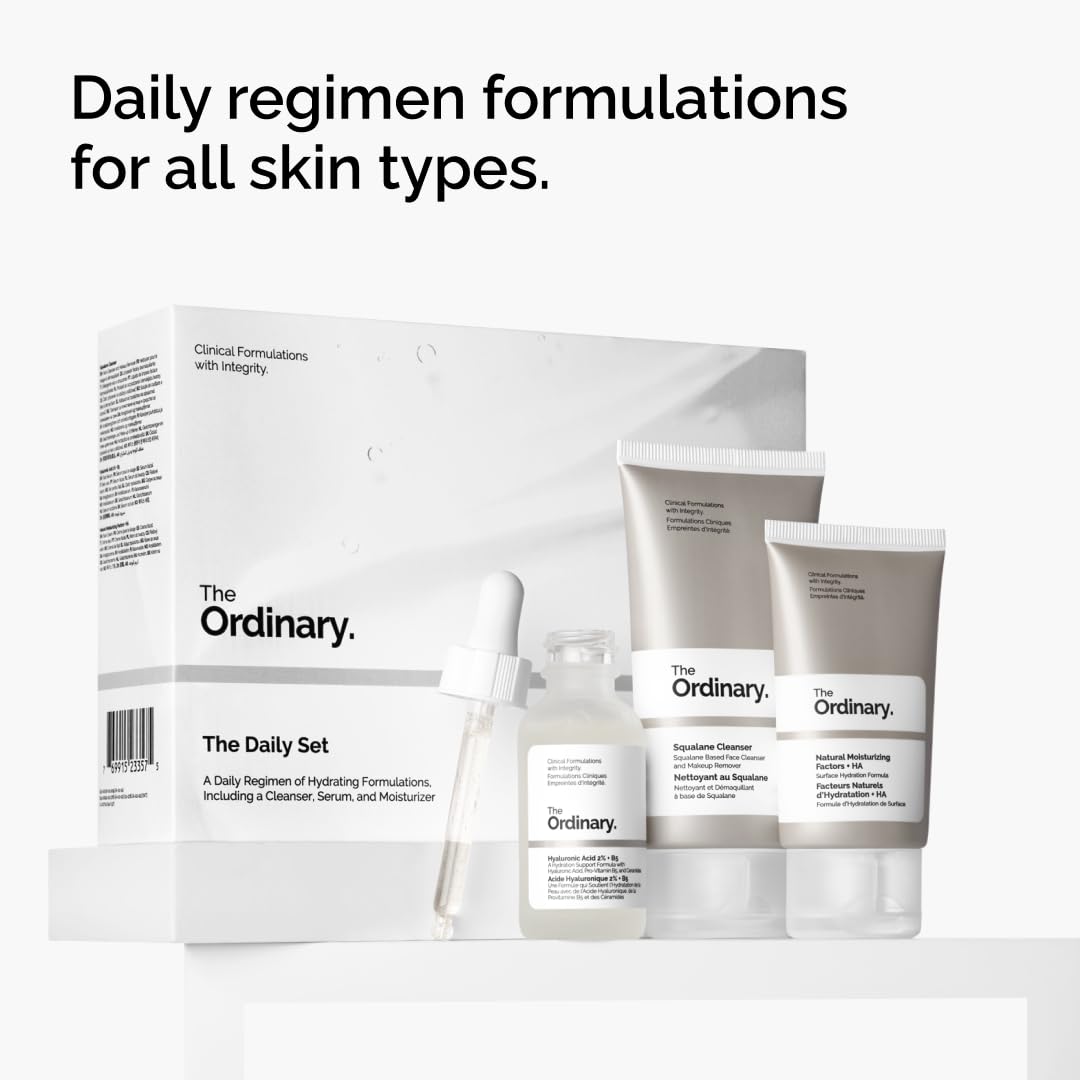 The Ordinary The Daily Set, Daily Skincare Routine with Squalane Cleanser, Hyaluronic Acid 2% + B5, and Natural Moisturizing Factors + HA | Skin Care Set - Available at All In One Marketplace Canada