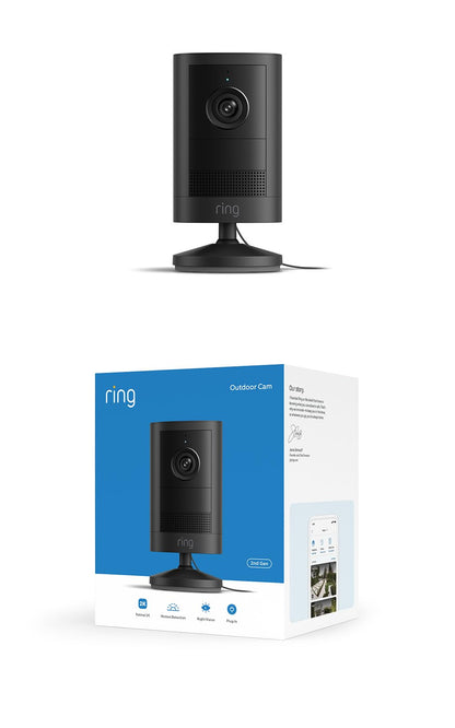 Ring Outdoor Cam 2K (newest model), Plug-In, Home or business security, Wide-Angle Retinal 2K Video, 6x Enhanced Zoom, Night Vision, Black