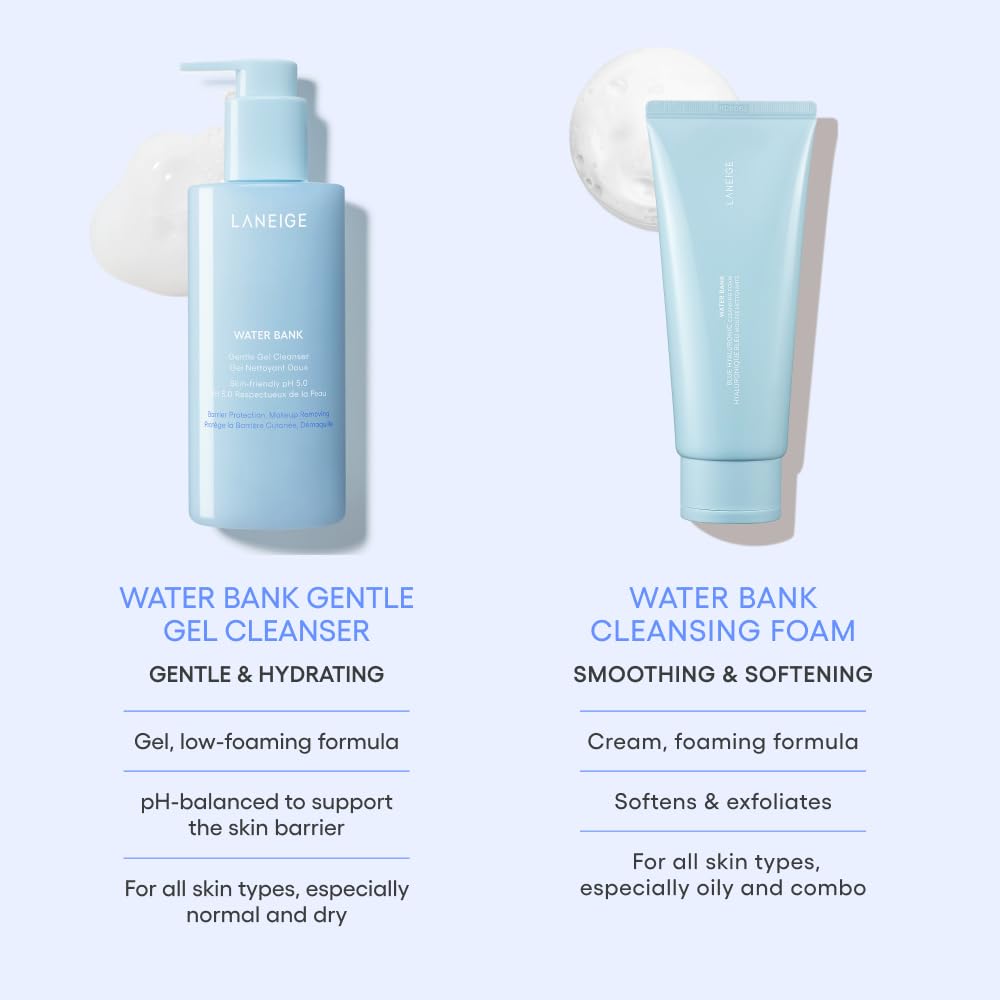 LANEIGE Water Bank Gentle Gel Cleanser: pH-Balanced & Barrier-Boosting with Blue Hyaluronic Acid LANEIGE
