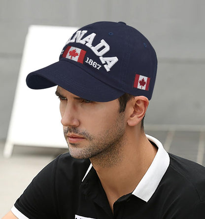 Navy Blue and Red Canada Baseball Cap for Men Women, Canada Day Maple Leaf Flag Embroidered Adjustable Dad Hat Golf Cap Sport Outdoor Fitted Plain Cap