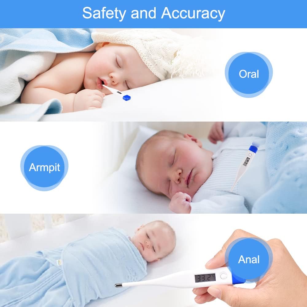 Berrcom Digital Thermometer for Adults and Kids, Oral and Underarm Thermometer for Fever with 30 Seconds Fast Reading, C/F Switchable Rectal Thermometer for Babies