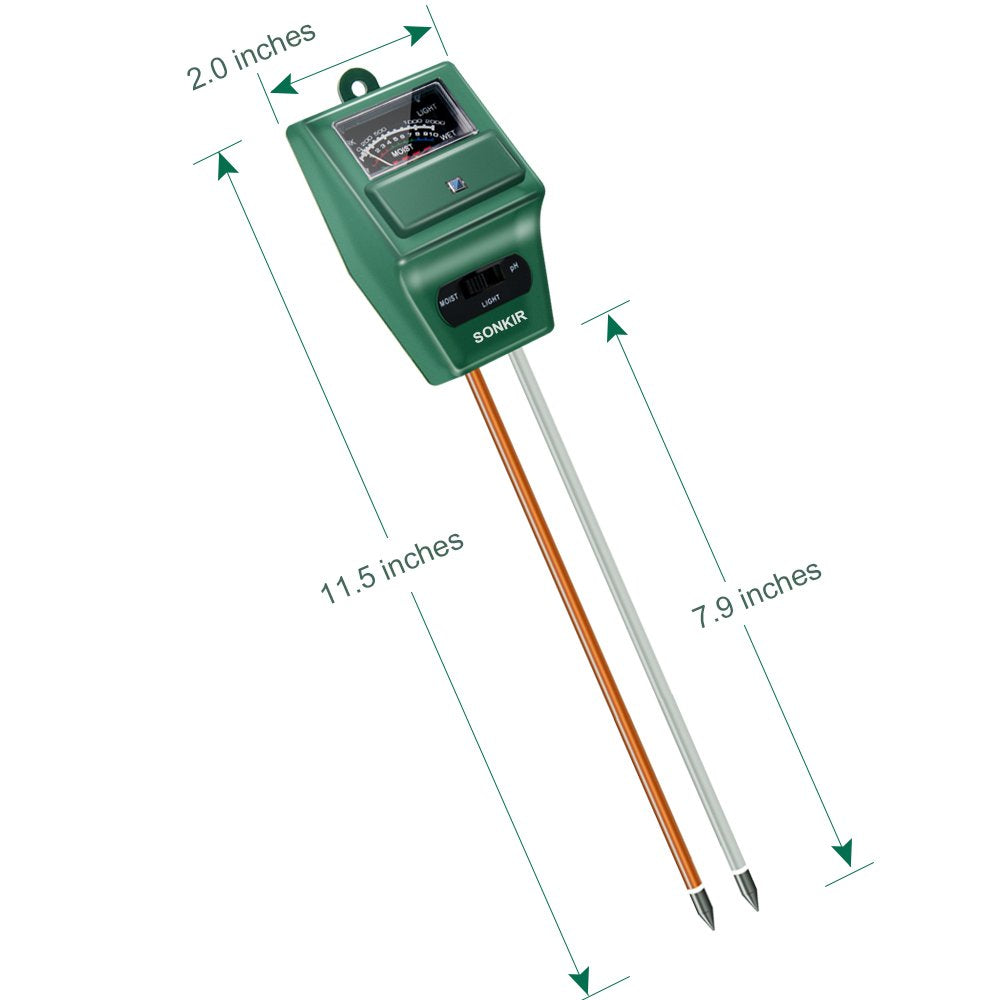 Sonkir Soil pH Meter, MS02 3-in-1 Soil Moisture/Light/pH Tester Gardening Tool Kits for Plant Care, Great for Garden, Lawn, Farm, Indoor & Outdoor Use (Green)