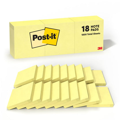 Post-it Notes, 3x3 in, 18 Pads, Canary Yellow, Clean Removal, Recyclable 🍁 All In One Marketplace Canada