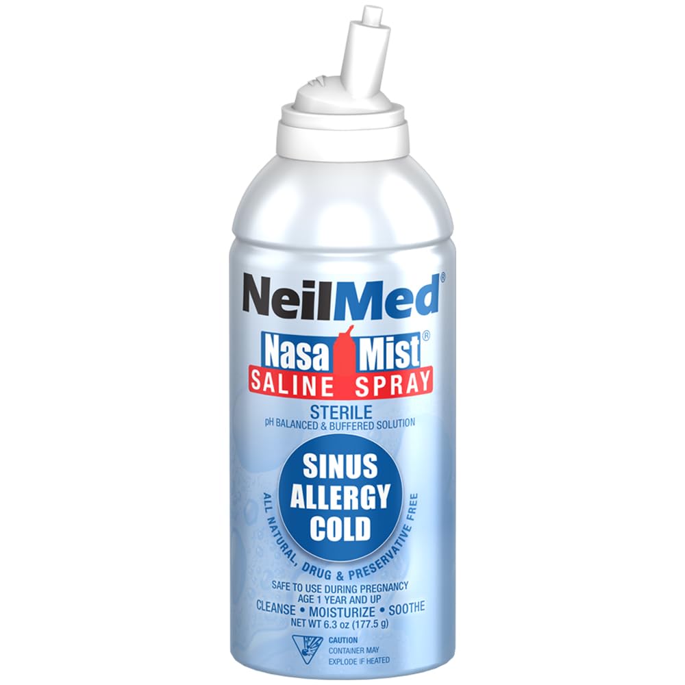 NeilMed NasaMist Saline Spray 177mL. All Natural pH Balanced & Buffered Solution - Soothe, Moisturize and Cleanse Using Specially Designed tip. Contains 3 canisters - Available at All In One Marketplace Canada