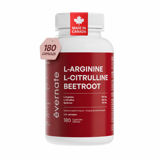 ALL-IN-ONE Nitric Oxide Complex – L-Arginine 590 mg with L-Citrulline 266 mg & Beetroot (Per Serving: 2 Capsules) – 3-in-1 Nitric Oxide, Circulation & Energy Support – 180 Vegan Capsules – Made in Canada - Available at All In One Marketplace Canada