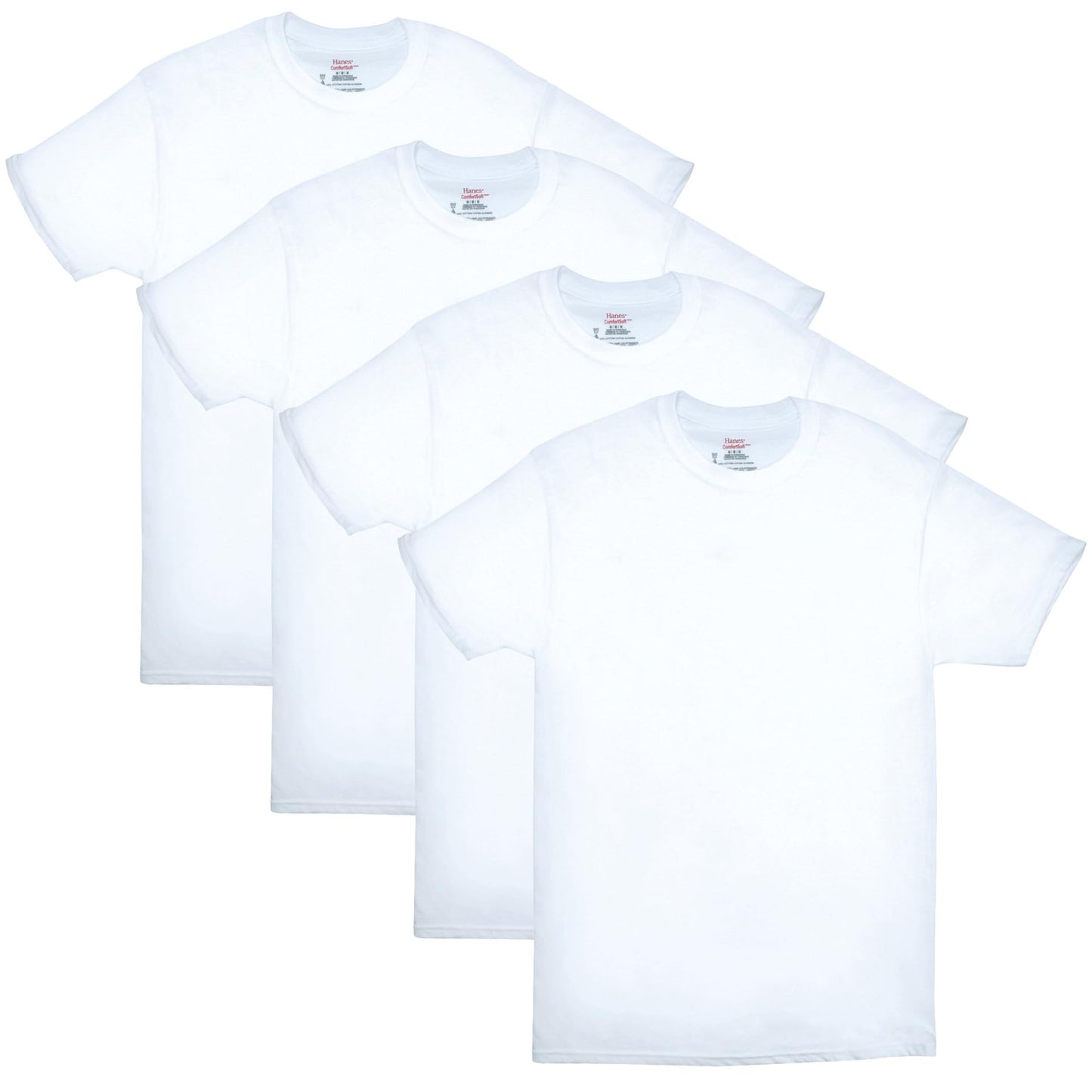 Hanes Mens ComfortSoft 4 Pack Cotton Crewneck T-Shirt. Undershirts, White, Small US