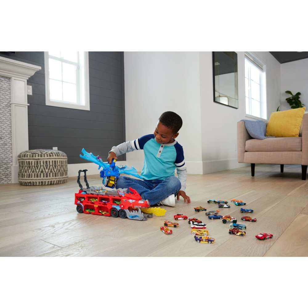 Hot Wheels City Toy Car Track Set, Ultimate Dual Dragon Transporter & 2 Die-Cast Cars, Large-Scale Dragon & Detachable Dragon, Stores 20+ Vehicles Hot Wheels