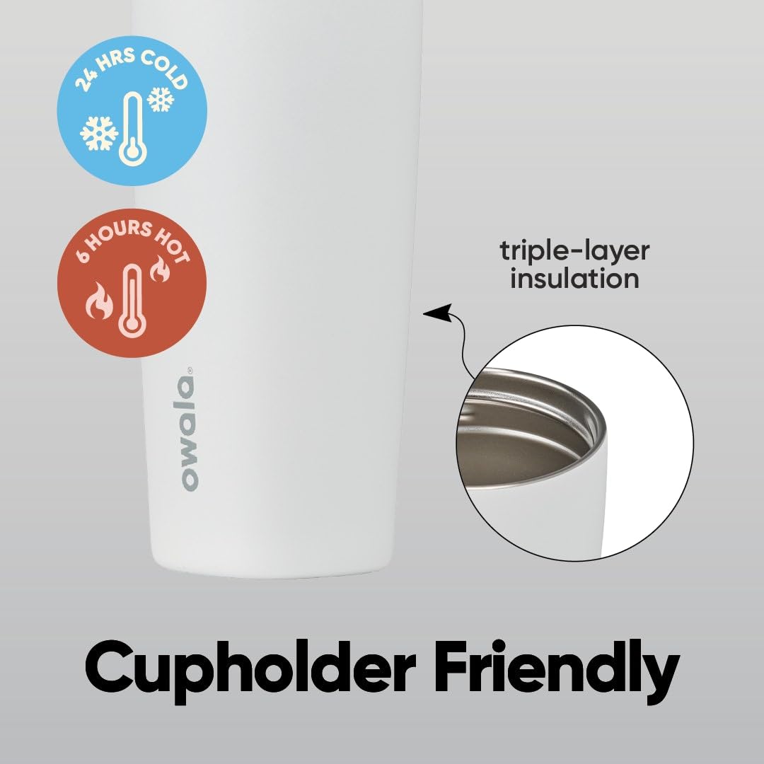 Owala SmoothSip Slider Insulated Stainless Steel Coffee Tumbler, Reusable Iced Coffee Cup, Hot Coffee Travel Mug, BPA Free 20 oz, Sugar High