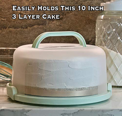 Top Shelf Elements Cake Carrier, Two sided Cake Holder Serves as Five Section Serving Tray, Portable Cake Stand Fits 10 inch Cake, Cake Box Comes With Handle, Stand Holds Pies (Seafoam Green) 🍁 All In One Marketplace Canada