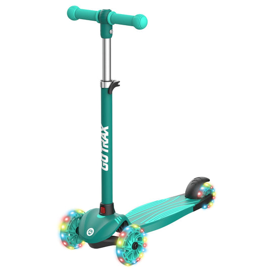 Gotrax KS1 Kids Kick Scooter, LED Lighted Wheels and 3 Adjustable Height Handlebars, Lean-to-Steer & Widen Anti-Slip Deck, 3 Wheel Scooter for Boys & Girls Ages 3+ and up to 100 Lbs (Green)