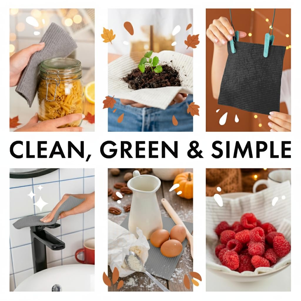 SUPERSCANDI 10 Pack Swedish Dish Cloths for Kitchen - 100% Biodegradable & Compostable | Washable Kitchen Cloths, Food-Safe & Without Plastic - Reusable Paper Towel for Any Surface | Grey - Available at All In One Marketplace Canada