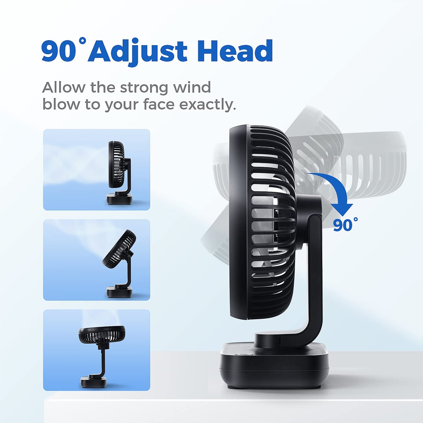 OCOOPA Small Desk Fan, 4000mAh Rechargeable USB Fan Battery Operated, 4 Speeds, 5'' Portable Table Fan with Strong Airflow Quiet, Detachable Grille, Mini Desktop Fan(Blue) - Available at All In One Marketplace Canada