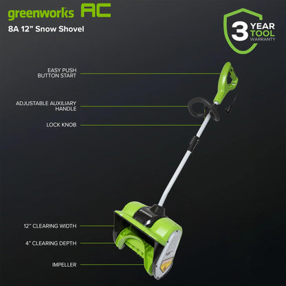 Greenworks 8 Amp 12-Inch Electric Corded Snow Shovel, 20ft Throwing Distance, 12" Wide & 6" Deep Clearing, 300Lbs/Min Snow Thrower Blower Removal Tool for Patio/Driveway/Steps/Sidewalk/Winter Storm 🍁 All In One Marketplace Canada