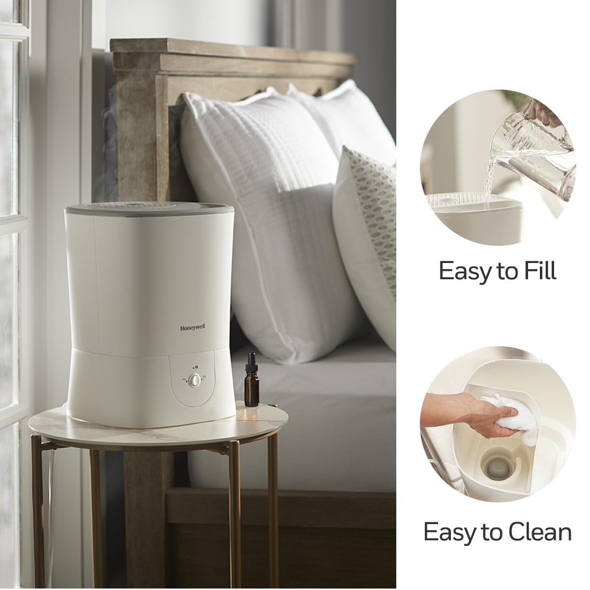 Honeywell HWM440WC Top Fill Easy to Care Warm Mist Humidifier, White, with Essential Oil Cup, Auto Shut-off, Warm Visible Mist, Large Room