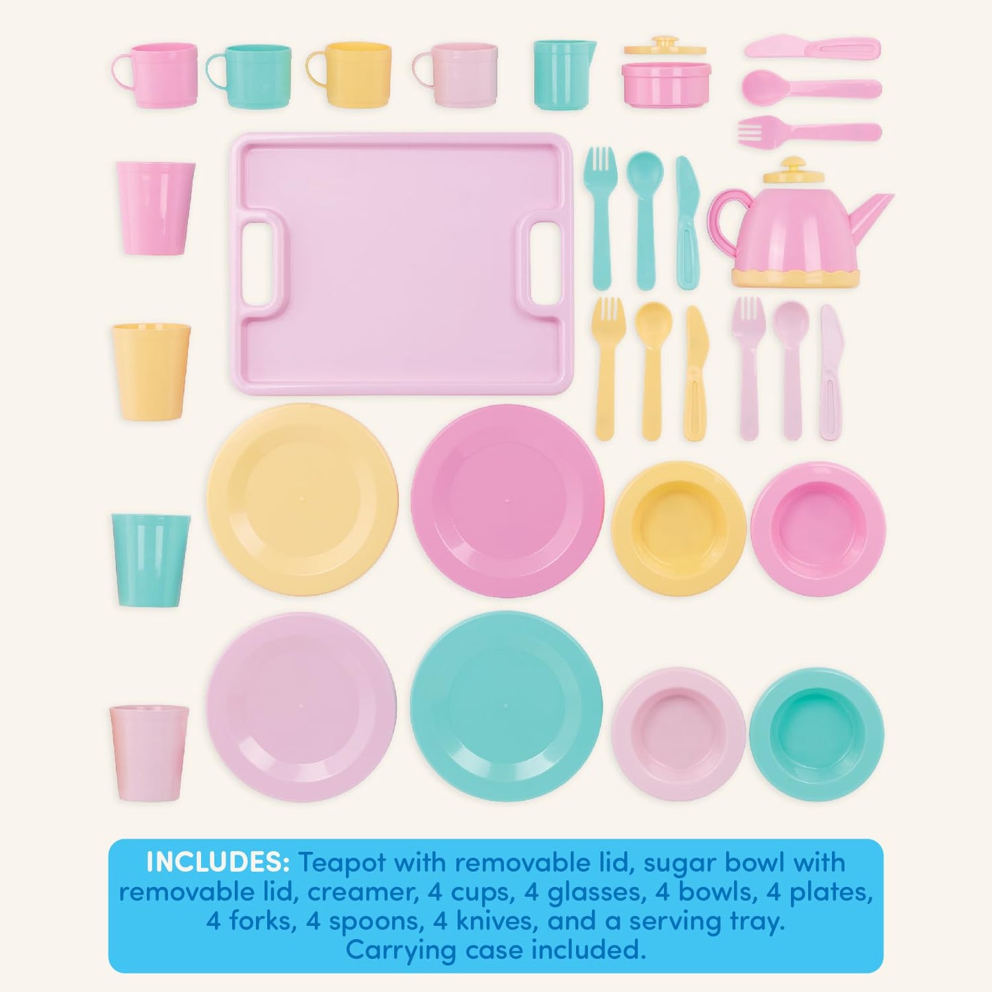 Battat Play Circle Dish Set, Dishes Wishes Dinnerware, 34 Pieces, Playset Battat
