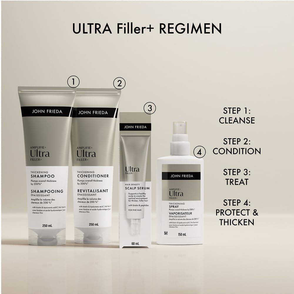 John Frieda ULTRAfiller+ Thickening Conditioner for Fine, Thin Hair | Infused wit Biotin & Hyaluronic Acid | Thicker, Fuller, Stronger hair | VALUE SIZE (725mL)