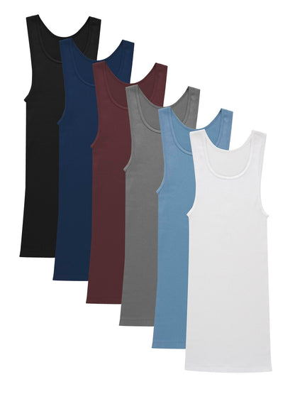 Hanes Men’s Ribbed Tank, Cotton Undershirt Tank, 6-Pack, Assorted, Size Small