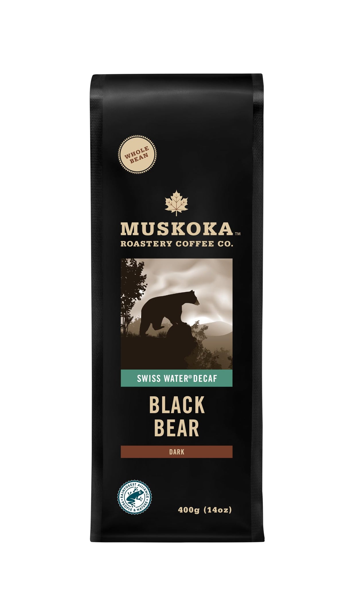 Muskoka Roastery Coffee, Black Bear, Decaf, Whole Bean Coffee, 400g