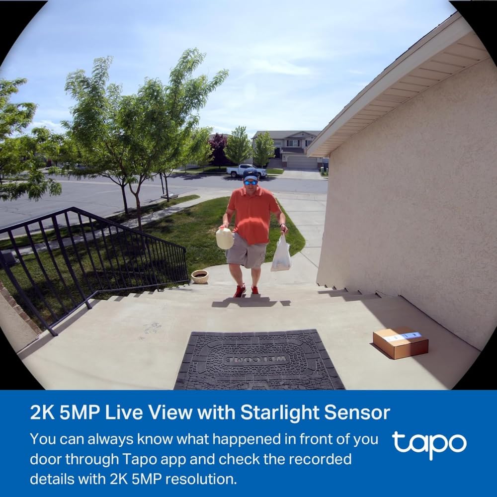 TP-Link Tapo Smart Video Doorbell Camera with Chime, Battery or Wired, 2K 5MP Color Night Vison, No Monthly Fee, 180° Ultra-Wide Head-to-Toe View, Free AI Detection, Cloud & Local Storage (Tapo D235) 🍁 All In One Marketplace Canada