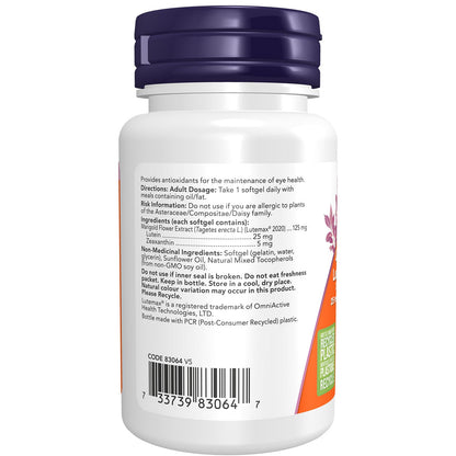 NOW Supplements, Lutein & Zeaxanthin with 25 mg Lutein and 5 mg Zeaxanthin, 60 Softgels
