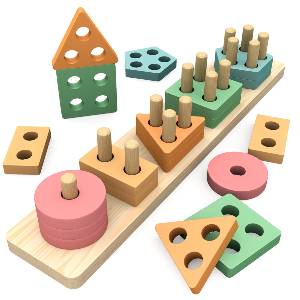 OSLINE Montessori Educational Toys for 1 2 3 Year Old Gifts,Toddler Wooden Toys Shape Sorter Stacking Toy Boy Girl Gifts,Wooden Blocks Puzzle Learning Toys - Christmas Easter Birthday Gifts 🍁 All In One Marketplace Canada