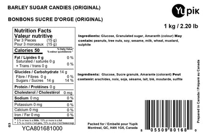 Yupik Original Barley Sugar Candies, 1 kg, 6 Count, Individually Wrapped Bright Red Hard Candies, Fat-Free, Low-Calorie, Perfect for Snacking, Gifting, & Halloween Treats