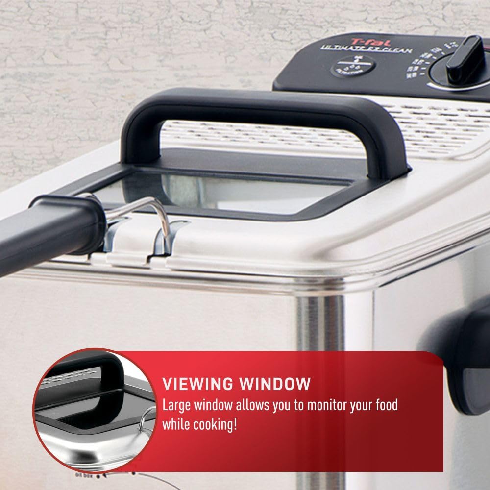 T-fal 3.5L Deep Fryer with Oil Filtration System: 1700W Stainless Steel Fryer, Dishwasher Safe Parts, Digital Timer, Adjustable Temperature Control for Perfect Golden Crispy Results T-Fal