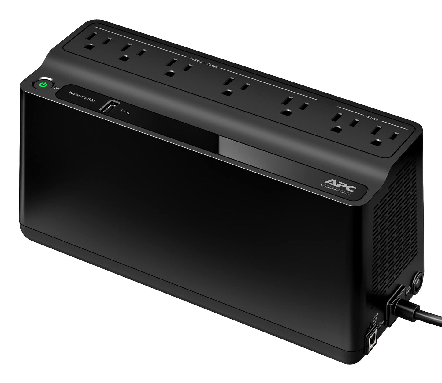 APC UPS Battery Backup & Surge Protector with USB Charger, 600VA APC Back-UPS (BE600M1)