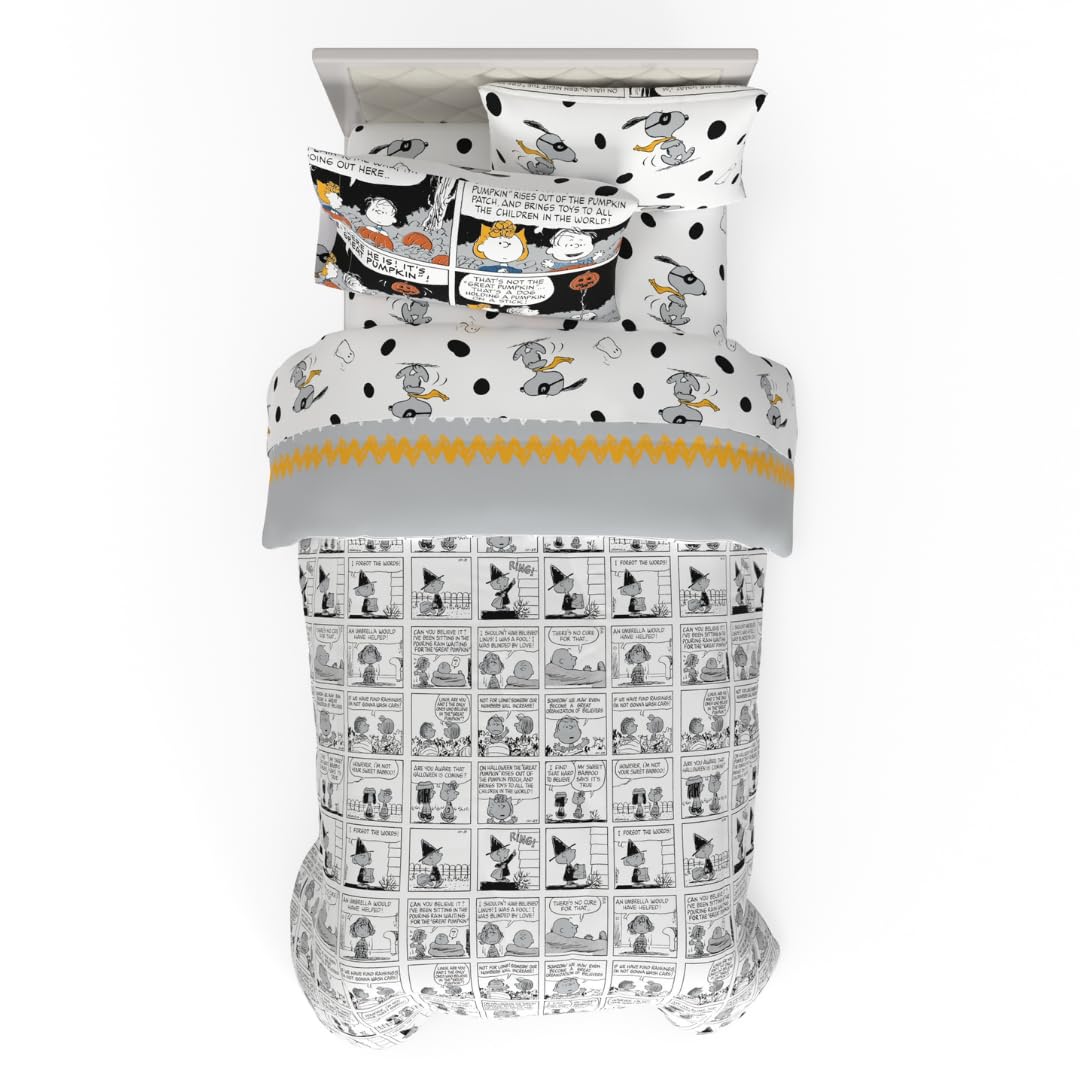 Franco Peanuts Snoopy Halloween Bedding Set, 4 Piece Super Soft Reversible Comforter and Sheet Set, Twin, (100% Officially Licensed Product) Collectibles