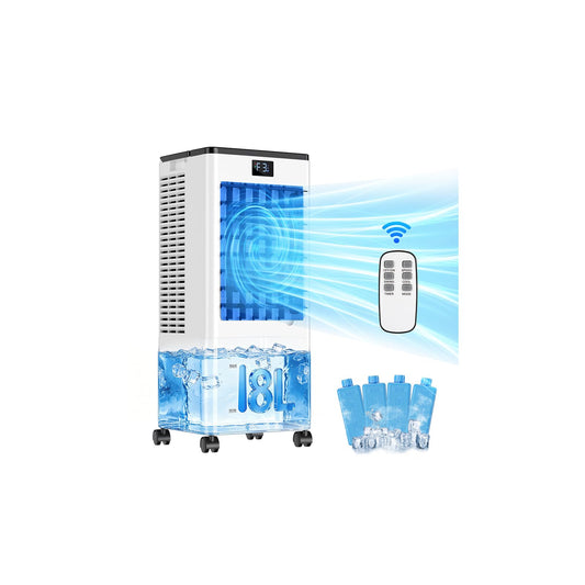 Portable Air Conditioners, Evaporative Air Cooler with Remote & LED Display, 120° Oscillation, 12H Timer, 3 Speeds & 4 Modes, 60W Energy-Efficient, Windowless Swamp Cooler for Bedroom Office Garage - Available at All In One Marketplace Canada