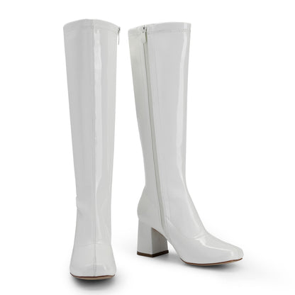 DREAM PAIRS Women Knee High Chunky Gogo Boots,White/Patent/Pu,8 🍁 All In One Marketplace Canada